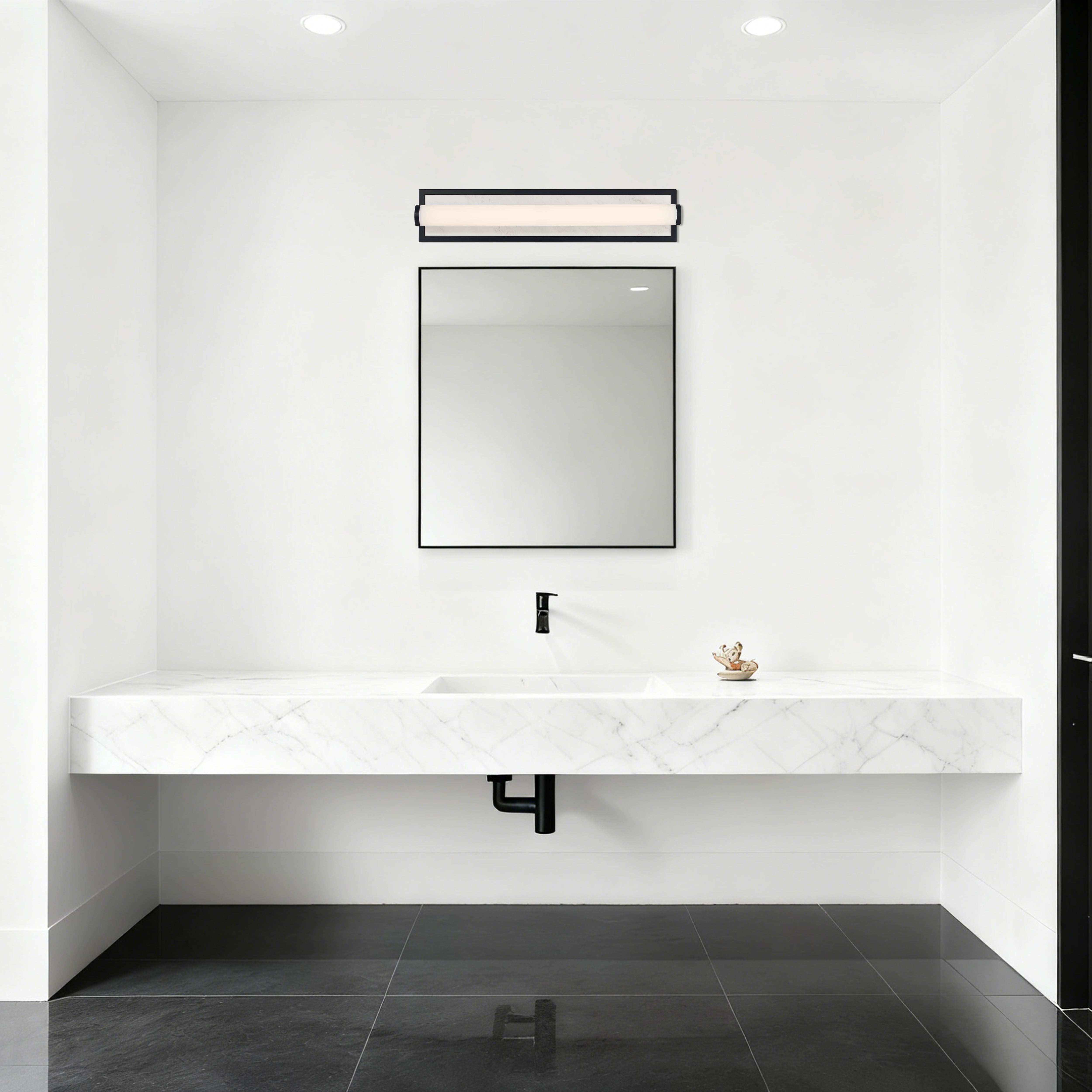 Stratum Integrated LED 24in Vanity in Matte Black with Jazz White Marble - - Golden Lighting