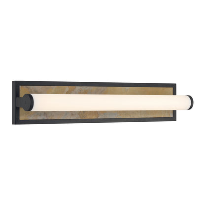 Stratum Integrated LED 24in Vanity in Matte Black with Moon Rock Slate - - Golden Lighting