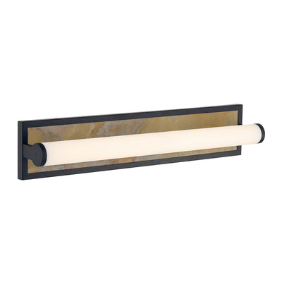 Stratum Integrated LED 24in Vanity in Matte Black with Moon Rock Slate - - Golden Lighting