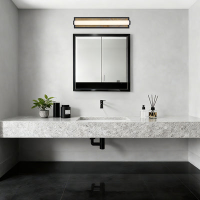 Stratum Integrated LED 24in Vanity in Matte Black with Moon Rock Slate - - Golden Lighting