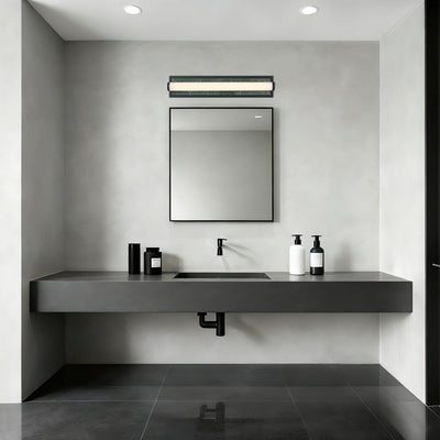 Stratum Integrated LED 24in Vanity in Matte Black with Persian Green Marble - - Golden Lighting