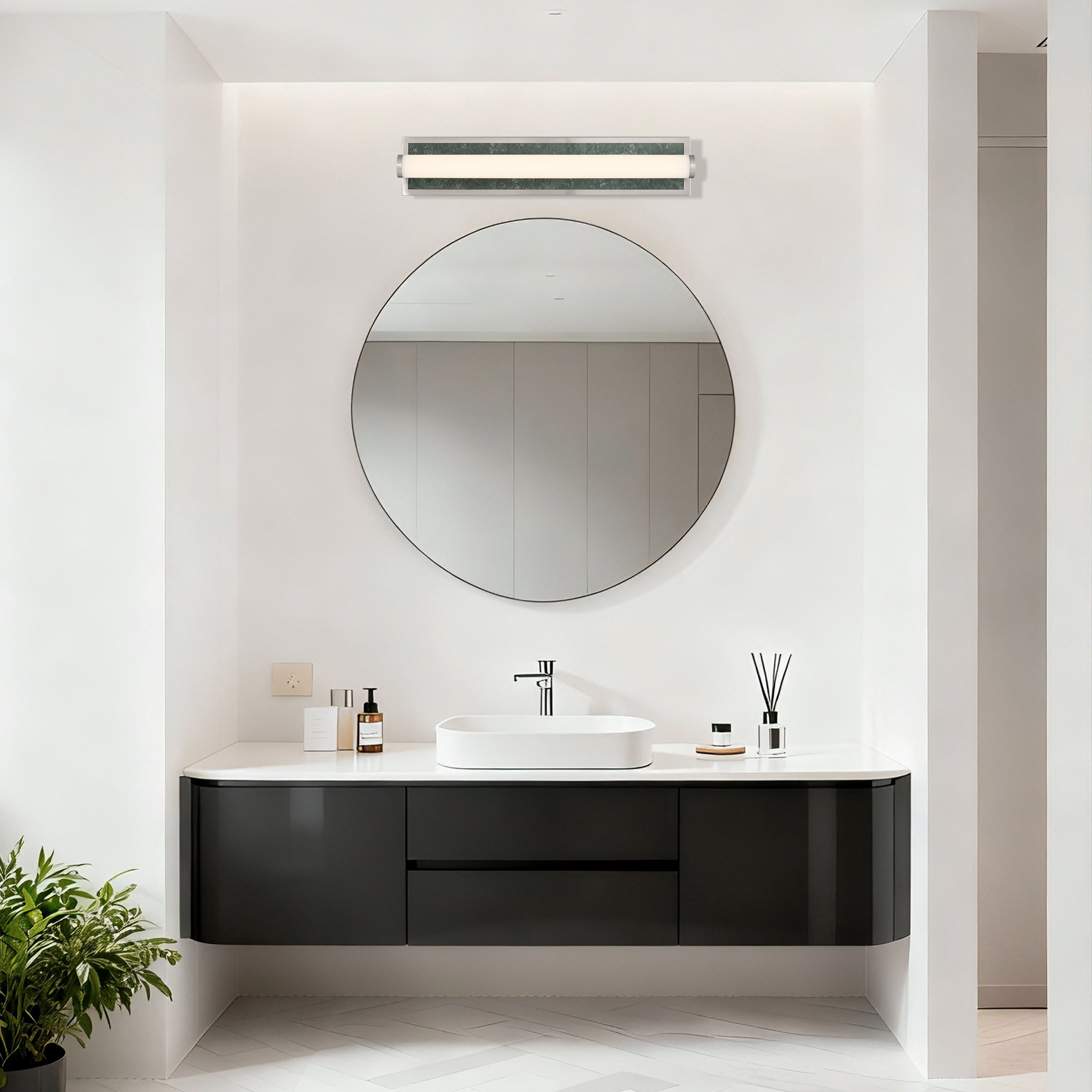 Yep by Golden Lighting Stratum Integrated LED 24in Vanity in Brushed Nickel with Persian Green Marble