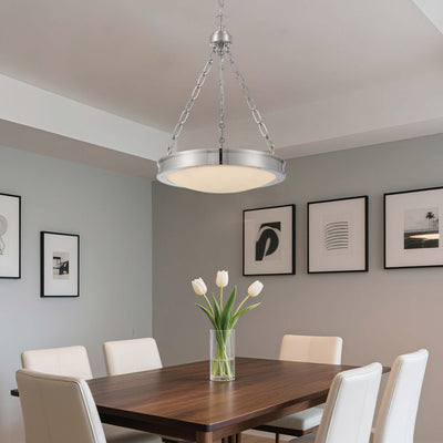 Golden Lighting Cameron Integrated LED 17in Pendant in Polished Nickel with Etched Glass - - Golden Lighting
