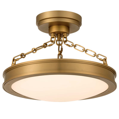 Cameron LED 17in Semi-Flush Brushed Champagne Brass & Etched Glass - Golden Lighting