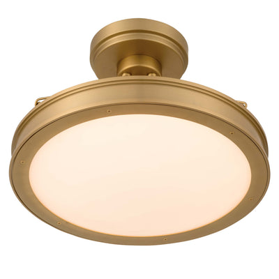 Cameron LED 17in Semi-Flush Brushed Champagne Brass & Etched Glass, view from below - Golden Lighting
