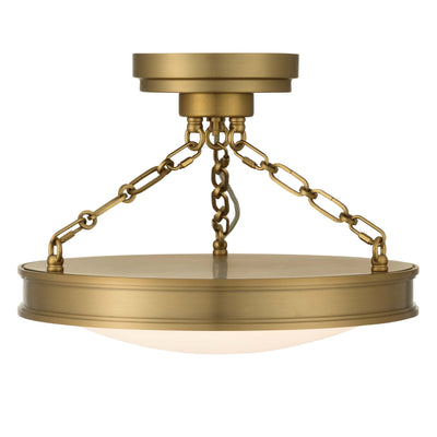 Cameron LED 17in Semi-Flush Brushed Champagne Brass & Etched Glass, side view - Golden Lighting
