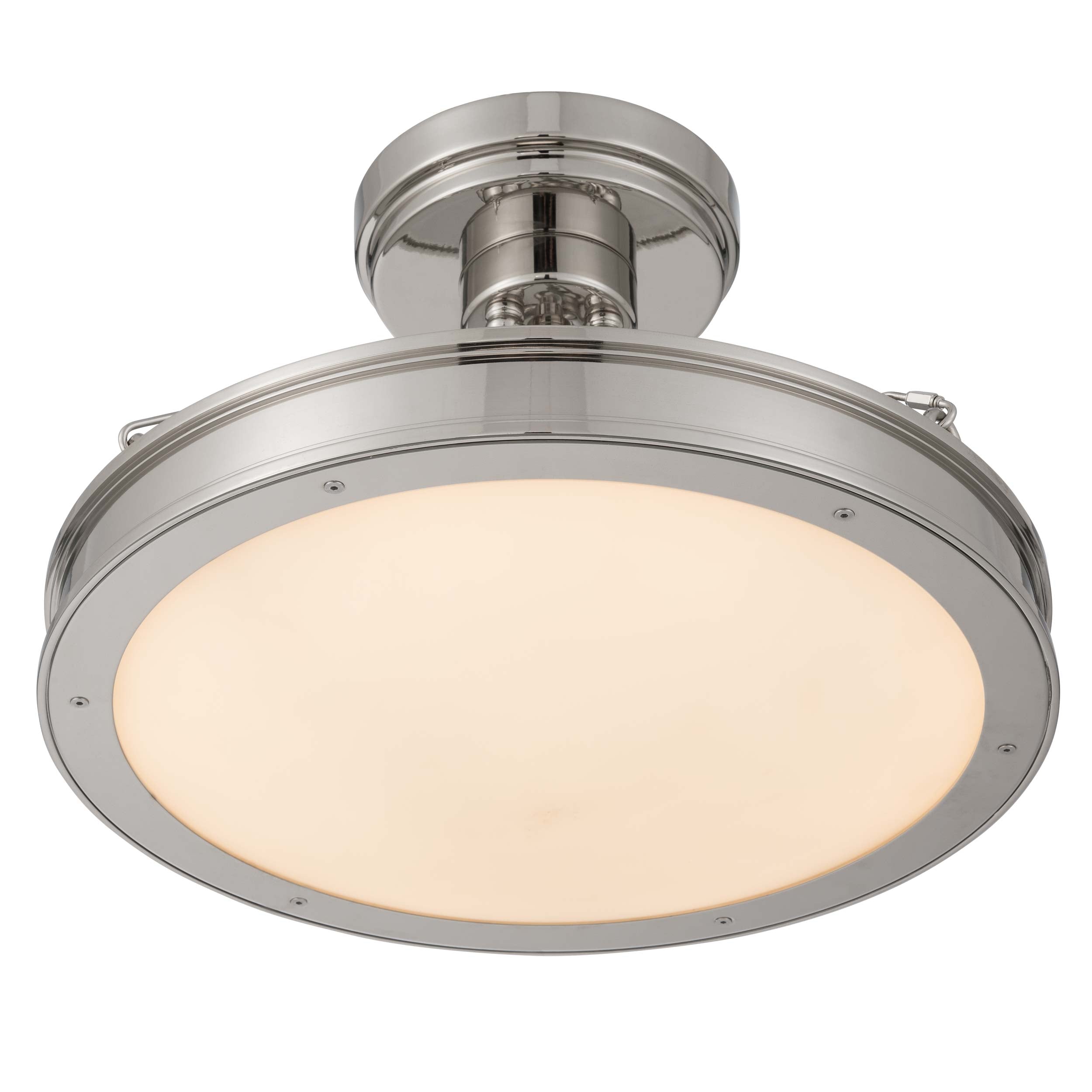 Cameron LED 17in Semi-Flush Mount in Polished Nickel with Etched Glass - - Golden Lighting