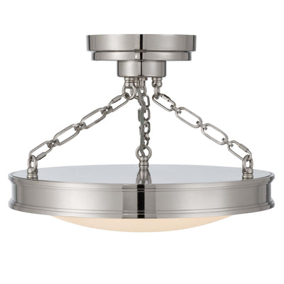 Cameron LED 17in Semi-Flush Mount in Polished Nickel with Etched Glass, side view - Golden Lighting