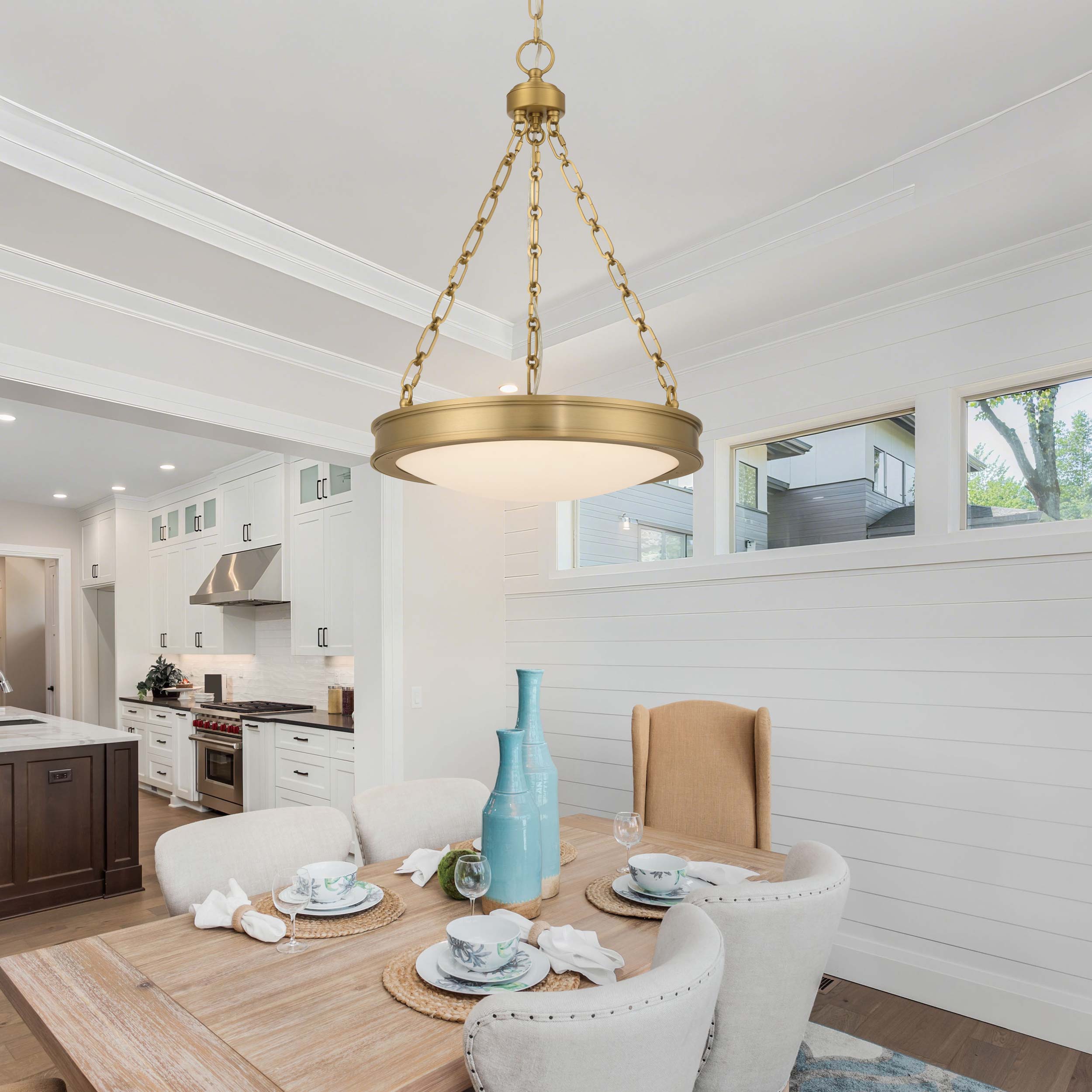 Golden Lighting Cameron Integrated LED 17in Pendant in Brushed Champagne Brass with Etched Glass - - Golden Lighting