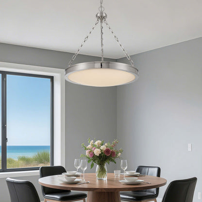 Golden Lighting Cameron Integrated LED 24in Pendant in Polished Nickel with Etched Glass - - Golden Lighting