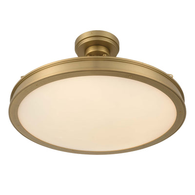 Cameron Integrated LED 24in Semi-Flush Mount in Brushed Champgne Brass with Etched Glass, view from below - Golden Lighting