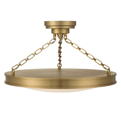 Cameron Integrated LED 24in Semi-Flush Mount in Brushed Champgne Brass with Etched Glass, side view - Golden Lighting