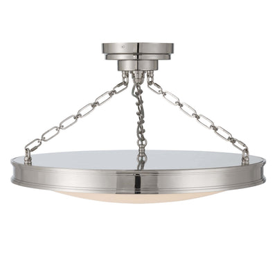 Cameron LED 24in Semi-Flush Mount Polished Nickel &h Etched Glass, side view - Golden Lighting