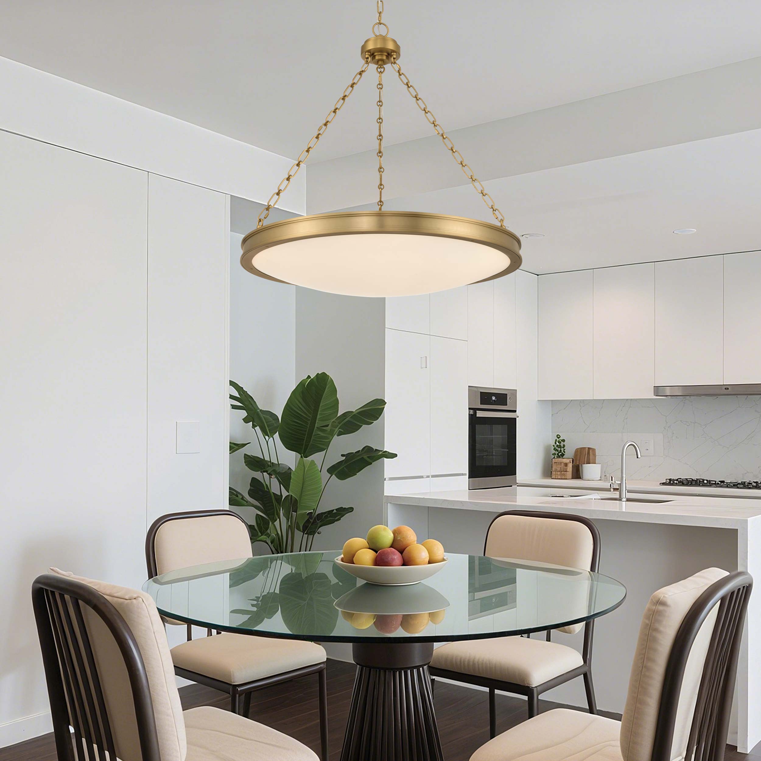 Golden Lighting Cameron Integrated LED 30in Pendant in Brushed Champagne Brass with Etched Glass - - Golden Lighting