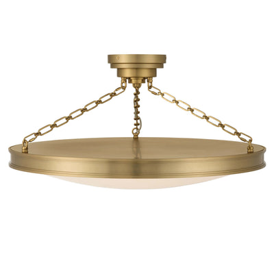 Cameron LED 30in Semi-Flush Brushed Champagne Brass & Etched Glass, side view - Golden Lighting