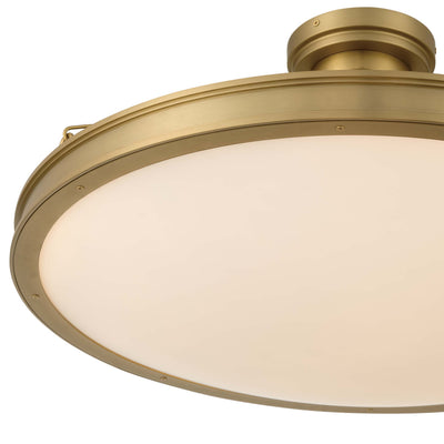 Cameron LED 30in Semi-Flush Brushed Champagne Brass & Etched Glass, shade and glass close-up - Golden Lighting
