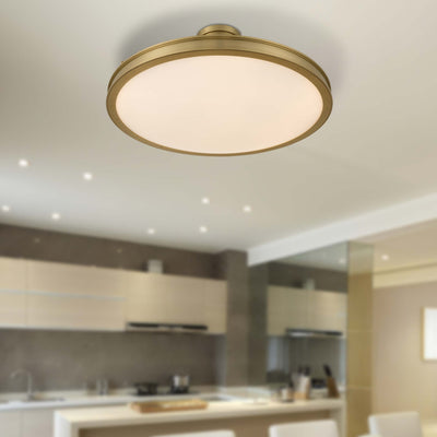 Cameron LED 30in Semi-Flush Brushed Champagne Brass & Etched Glass, shown in a room setting - Golden Lighting