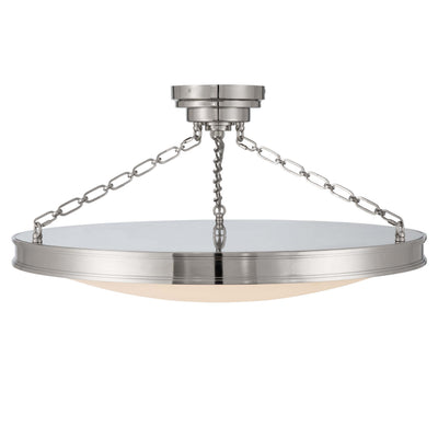 Cameron Integrated LED 30in Semi-Flush Polished Nickel & Etched Glass, side view - Golden Lighting