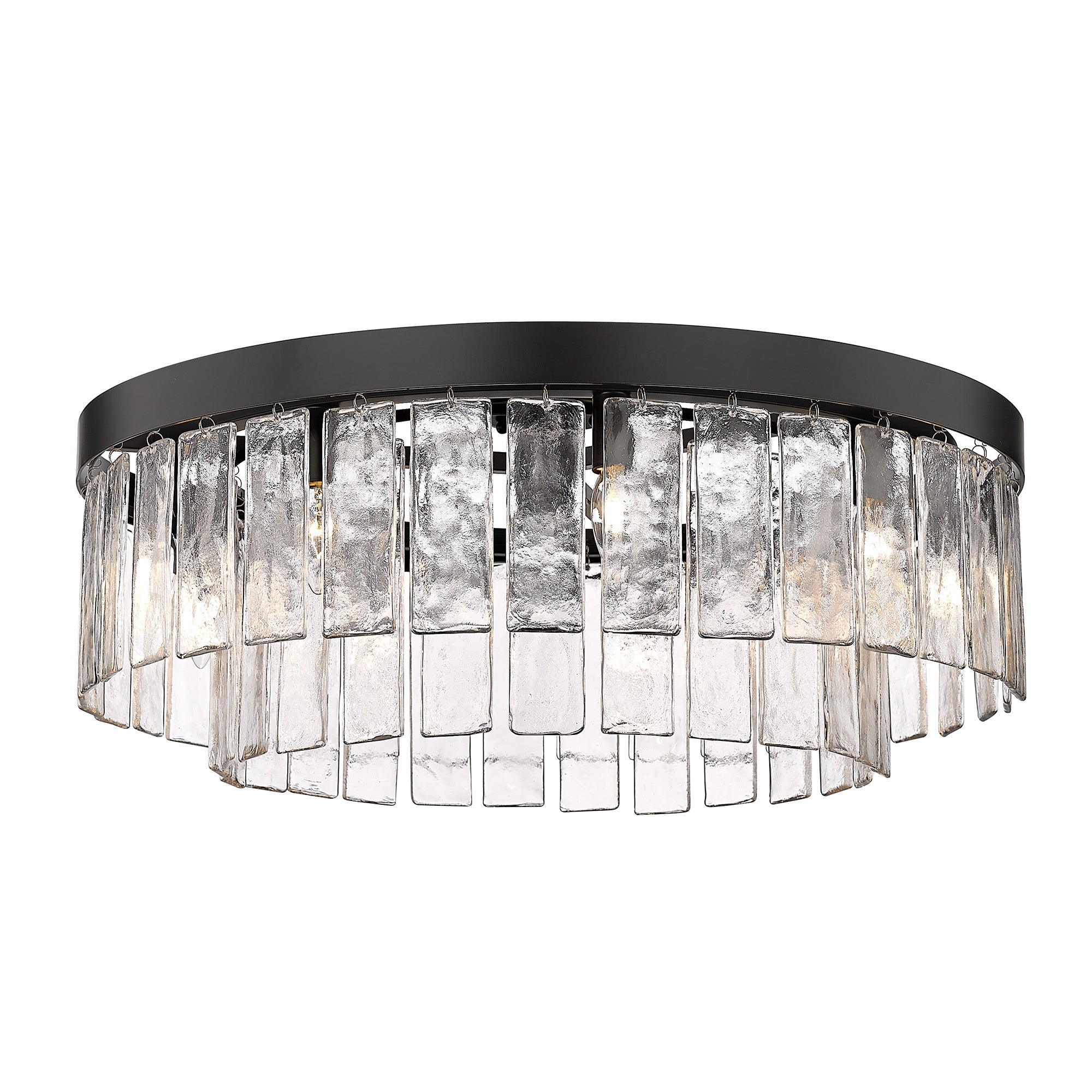 Ciara BLK 9 Light Semi-Flush in Matte Black with Hammered Water Glass Shade - - Golden Lighting