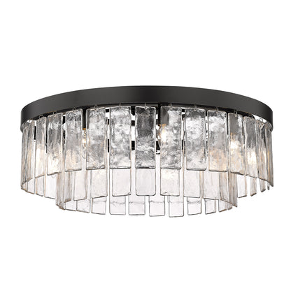 Ciara BLK 9 Light Semi-Flush in Matte Black with Hammered Water Glass Shade - - Golden Lighting