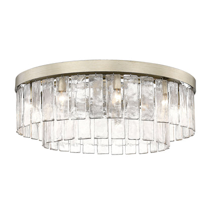 Ciara WG 9 Light Semi-Flush in White Gold with Hammered Water Glass Shade - - Golden Lighting