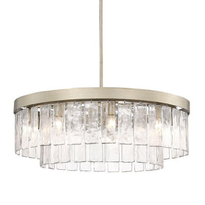 Ciara WG 9 Light Chandelier in White Gold with Hammered Water Glass Shade - - Golden Lighting