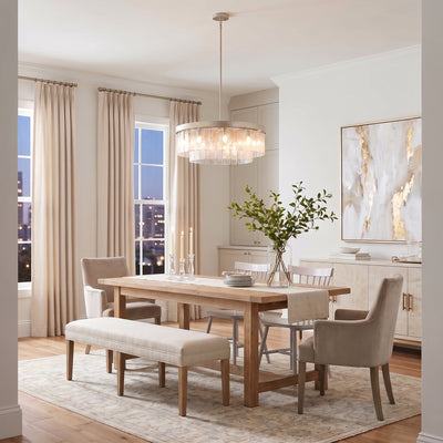 Ciara 9-light Chandelier in White Gold, AI-visualized dining room scene - Golden Lighting