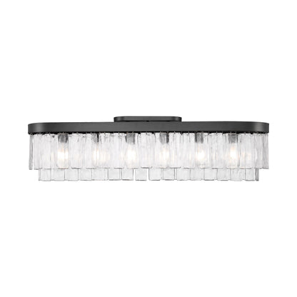 Ciara 6-Light Flush Mount in Matte Black with Hammered Water Glass - - Golden Lighting