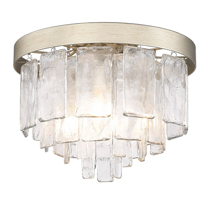 Ciara WG 3 Light Flush Mount in White Gold with Hammered Water Glass Shade - - Golden Lighting