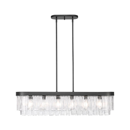 Ciara 6-Light Linear Pendant in Matte Black with Hammered Water Glass - - Golden Lighting