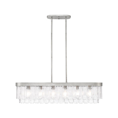 Ciara 6-Light Linear Pendant in Peruvian Silver with Hammered Water Glass - - Golden Lighting