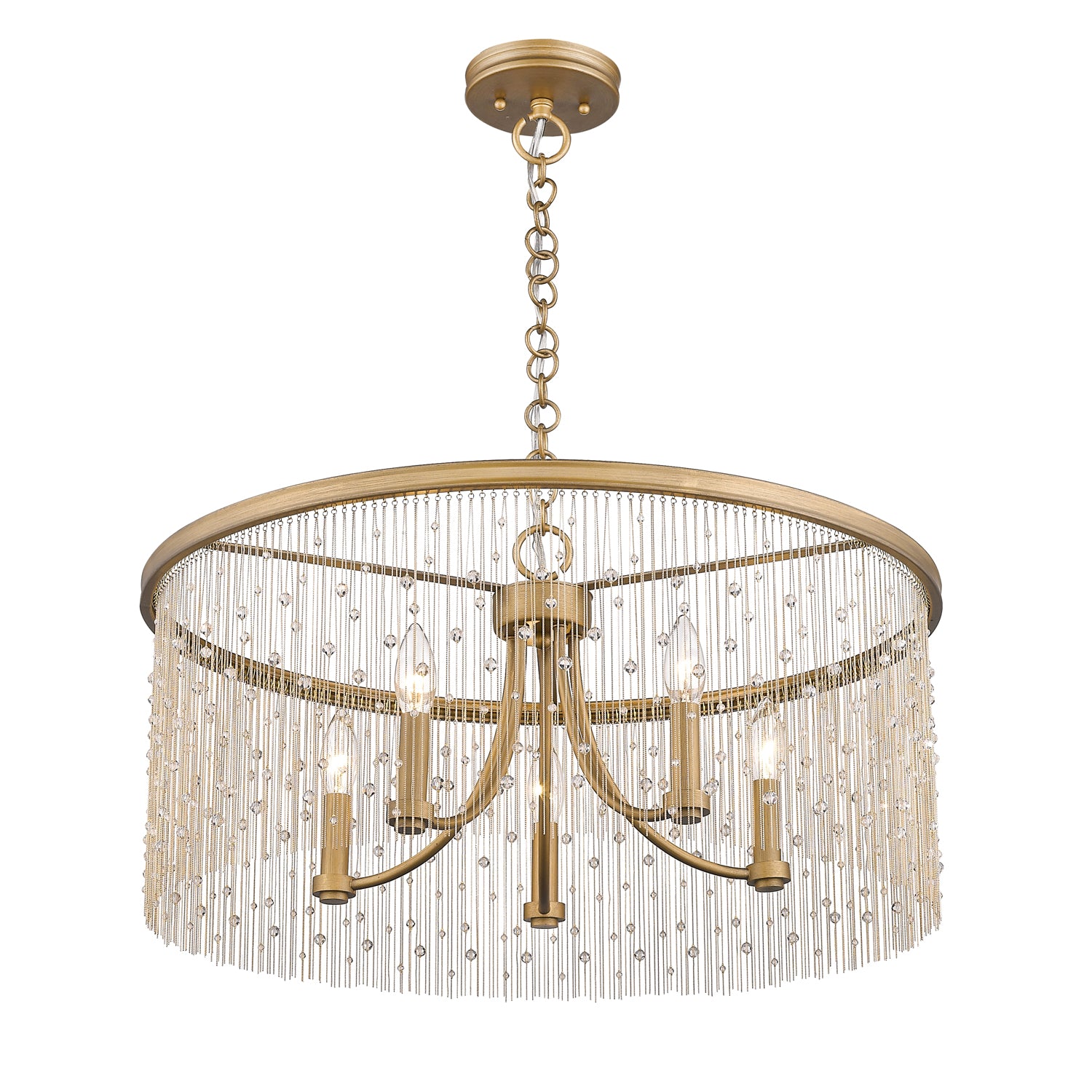 Marilyn CRY 5 Light Chandelier in Peruvian Gold with Crystal Strands - Peruvian Gold / No Shade / NA - Golden Lighting