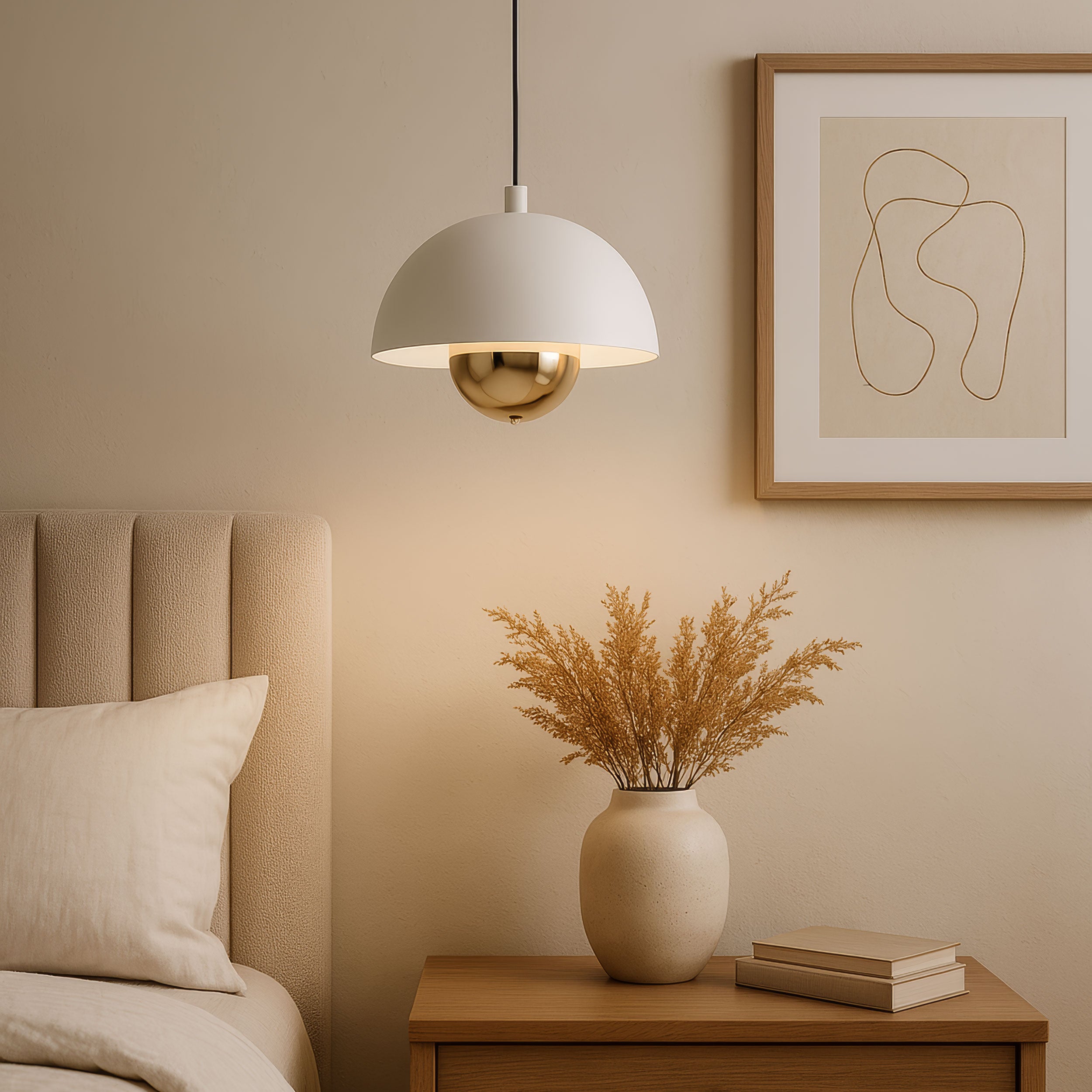 Vintra Integrated LED Pendant in Sand White and Copper shade