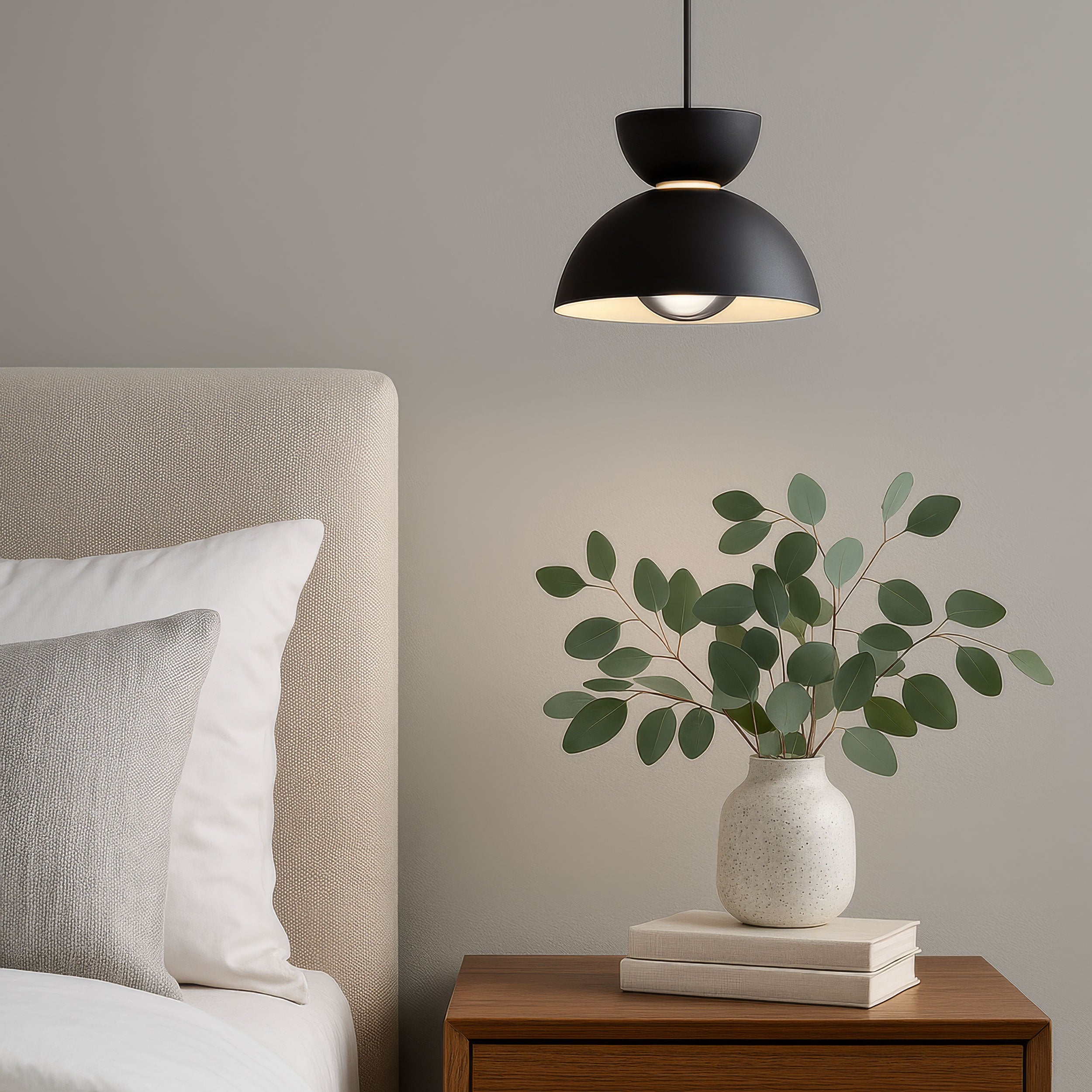 Vintra Integrated LED Pendant in Sand Black and Chrome shade