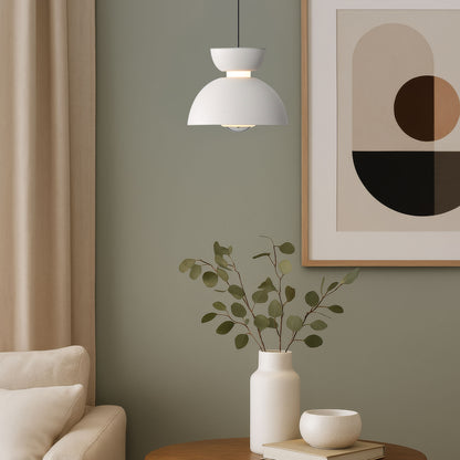 Vintra Integrated LED Pendant in Sand White and Chrome shade