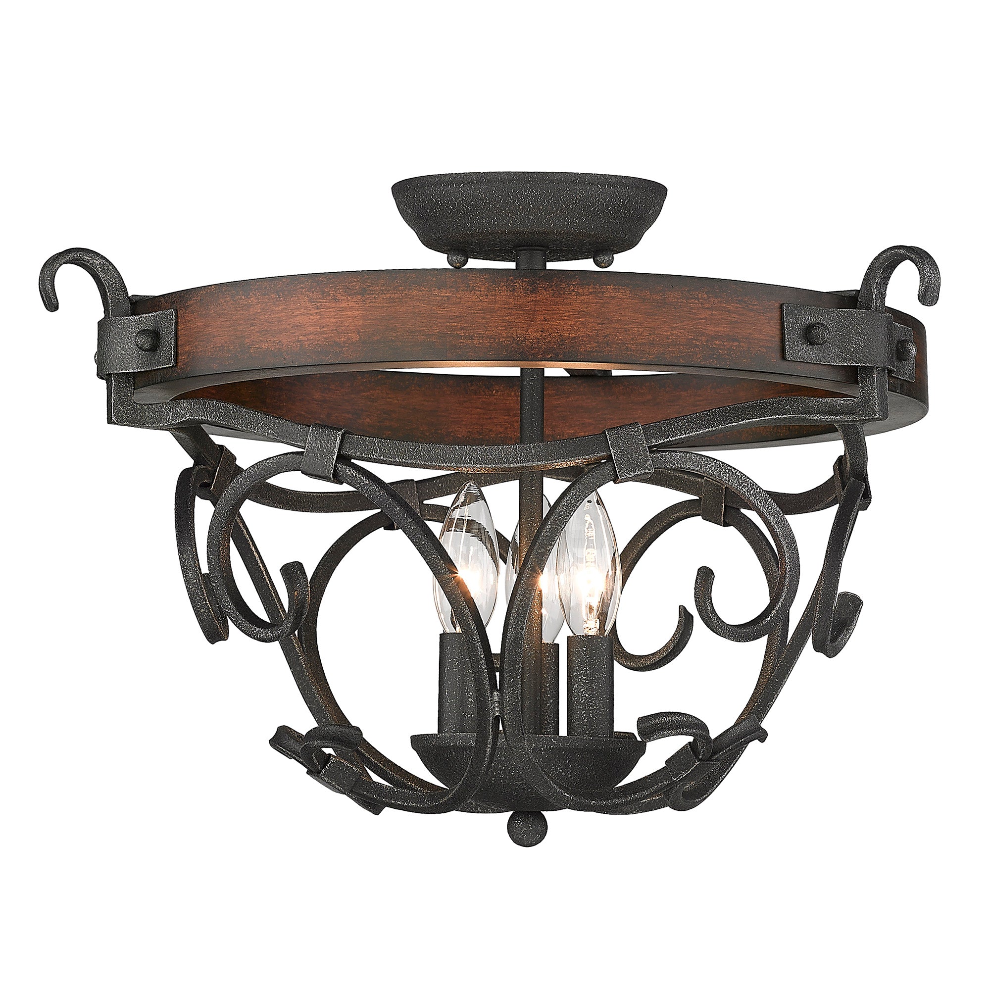 Madera BI 3 Light Semi-Flush in Black Iron - - Golden Lighting