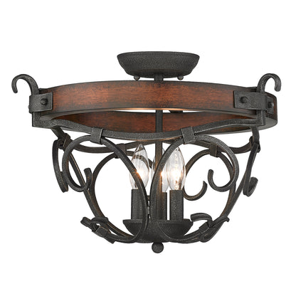 Madera BI 3 Light Semi-Flush in Black Iron - - Golden Lighting