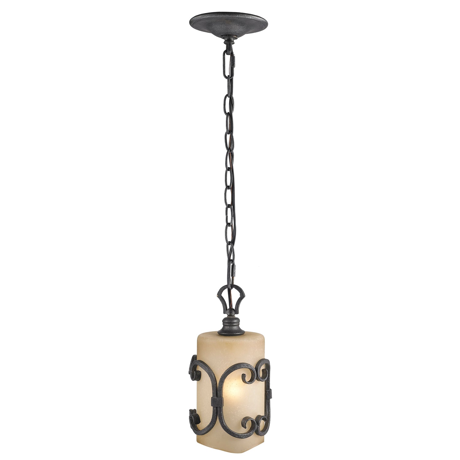 Madera Mini Pendant in Black Iron with Toscano Glass - Black Iron / Toscano Glass / Beige - Golden Lighting