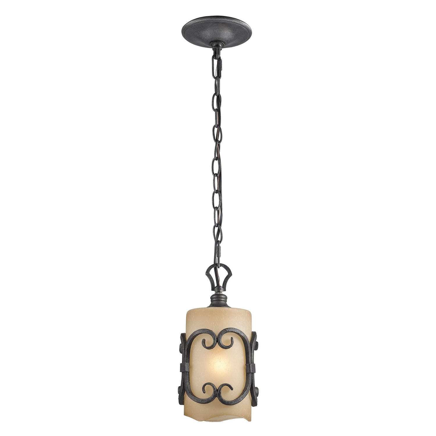 Madera Mini Pendant in Black Iron with Toscano Glass - - Golden Lighting