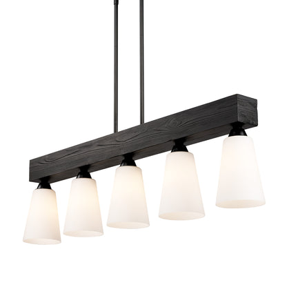 Neela Linear Pendant in Matte Black with Opal Glass Shade - - Golden Lighting