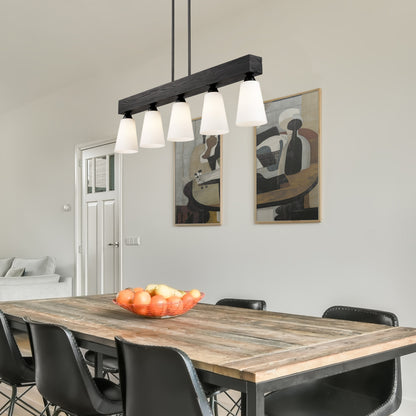 Neela Linear Pendant in Matte Black with Opal Glass Shade - Incandescent,Type A / 5 x 60W(M) / 41.625"L x 5.375"W x 11.75"H - Golden Lighting