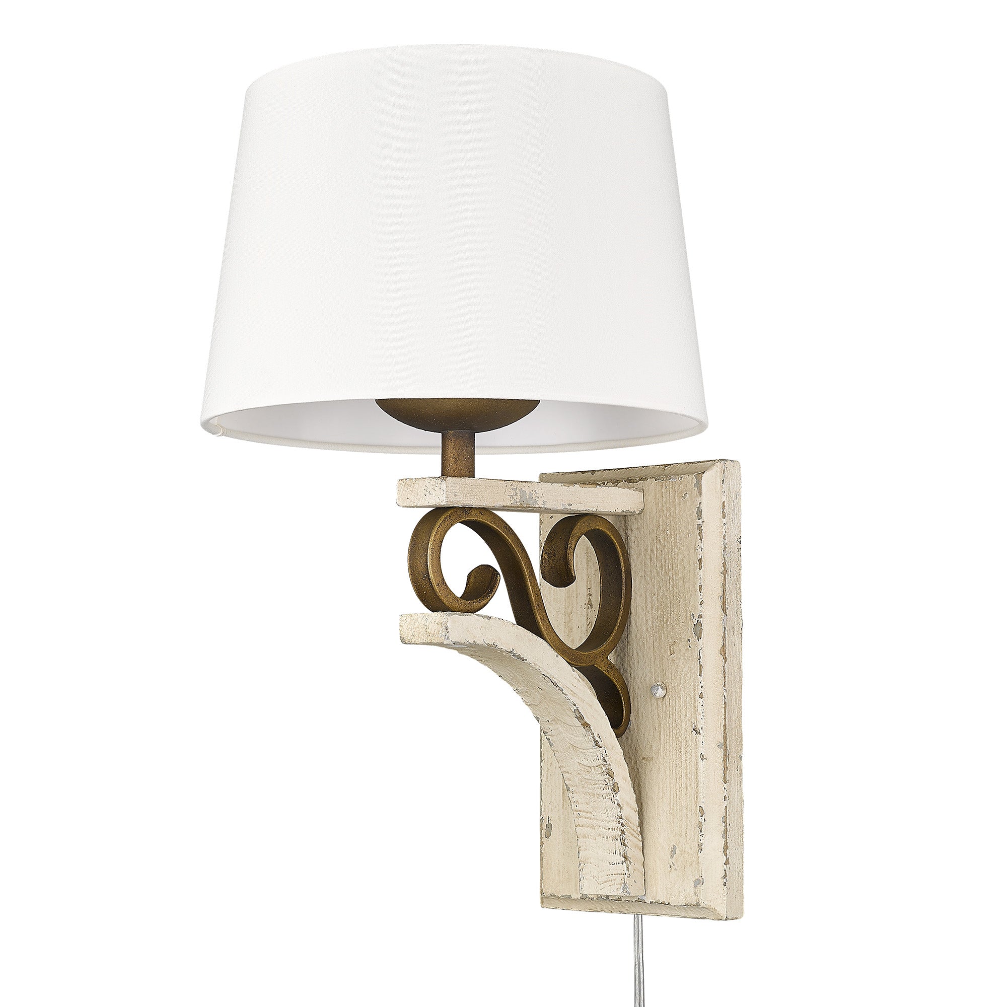Solay 1 Light Wall Sconce (Plug-in or Hardwire) in Burnished Chestnut with Ivory Linen Shade - - Golden Lighting