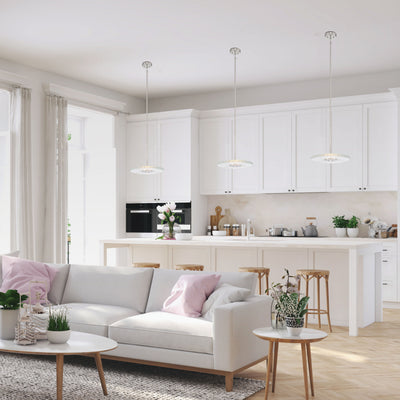 Golden Lighting Luminwood Integrated LED 16in Pendant in Polished Nickel with Wood-Pressed Clear Resin - - Golden Lighting
