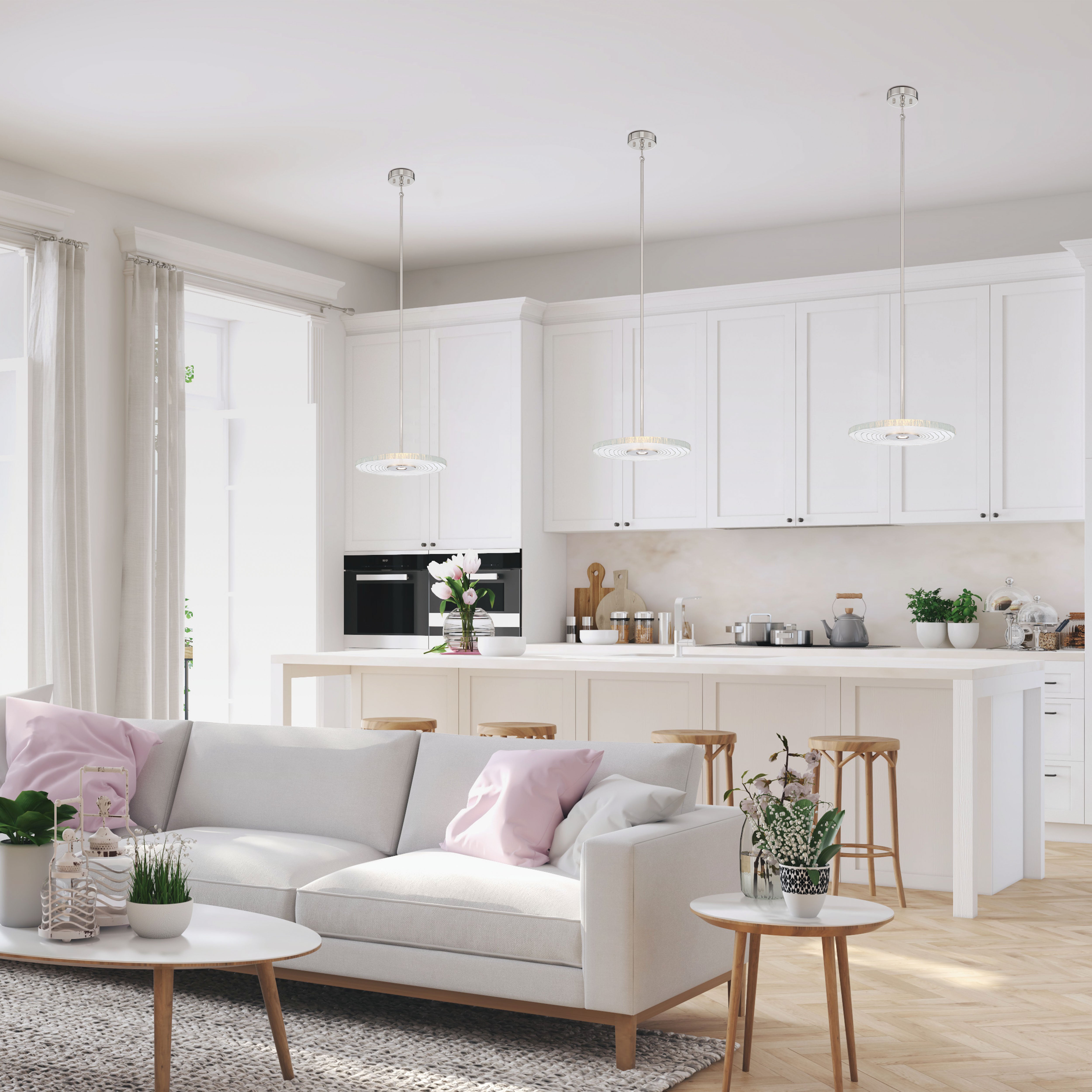 Golden Lighting Luminwood Integrated LED 16in Pendant in Polished Nickel with Wood-Pressed Clear Resin - - Golden Lighting