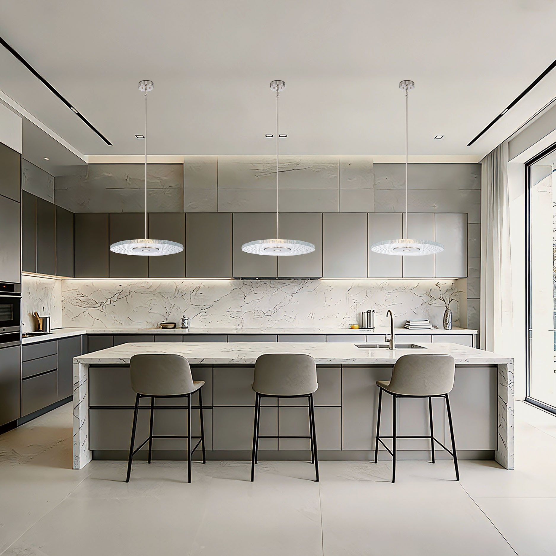 Golden Lighting Luminwood Integrated LED 24n Pendant in Polished Nickel with Wood-Pressed Clear Resin - - Golden Lighting