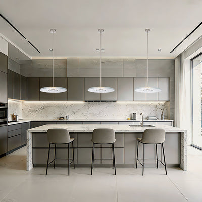 Golden Lighting Luminwood Integrated LED 24n Pendant in Polished Nickel with Wood-Pressed Clear Resin - - Golden Lighting