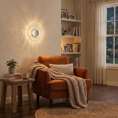 Golden Lighting Luminwood Integrated LED 12in Wall Sconce in Polished Nickel with Wood-Pressed Clear Resin - - Golden Lighting