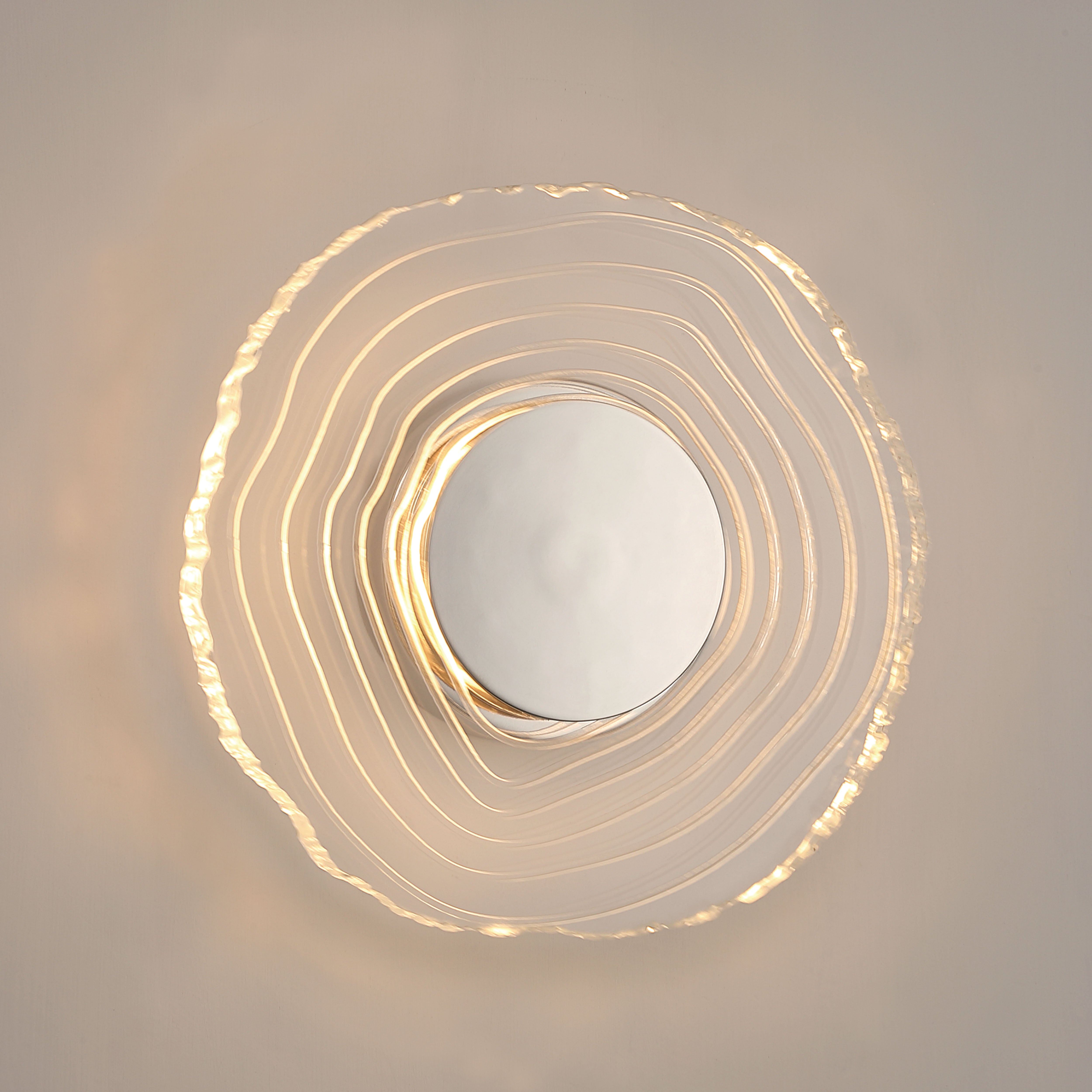 Golden Lighting Luminwood Integrated LED 12in Wall Sconce in Polished Nickel with Wood-Pressed Clear Resin - - Golden Lighting