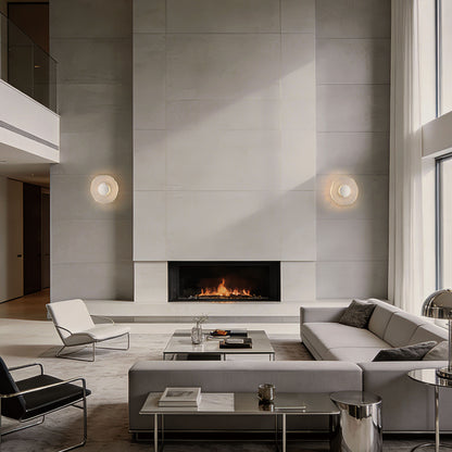 Golden Lighting Luminwood Integrated LED 12in Wall Sconce in Polished Nickel with Wood-Pressed Clear Resin - - Golden Lighting