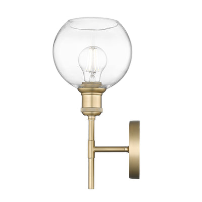 Axel 1-light Wall Sconce in Brushed Champagne Brass and Globe Clear Glass, side view - Golden Lighting
